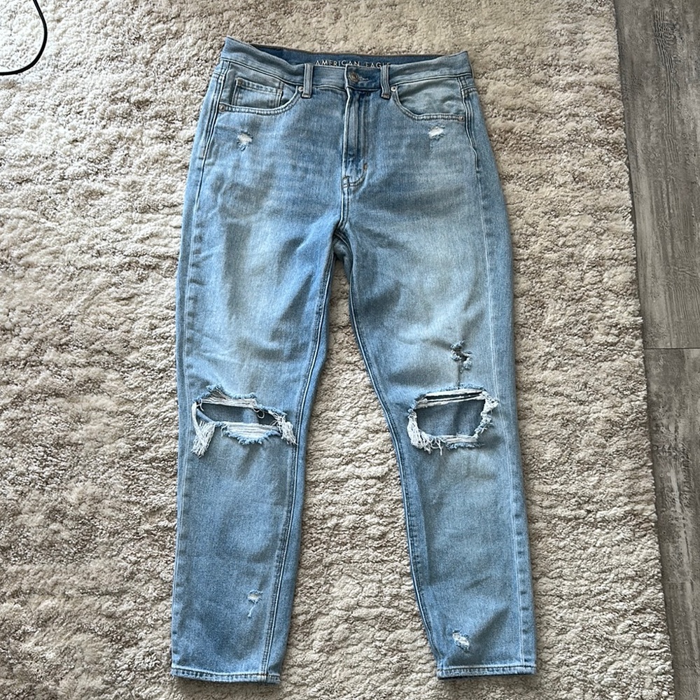 American Eagle Light Wash Distressed Mom Jeans